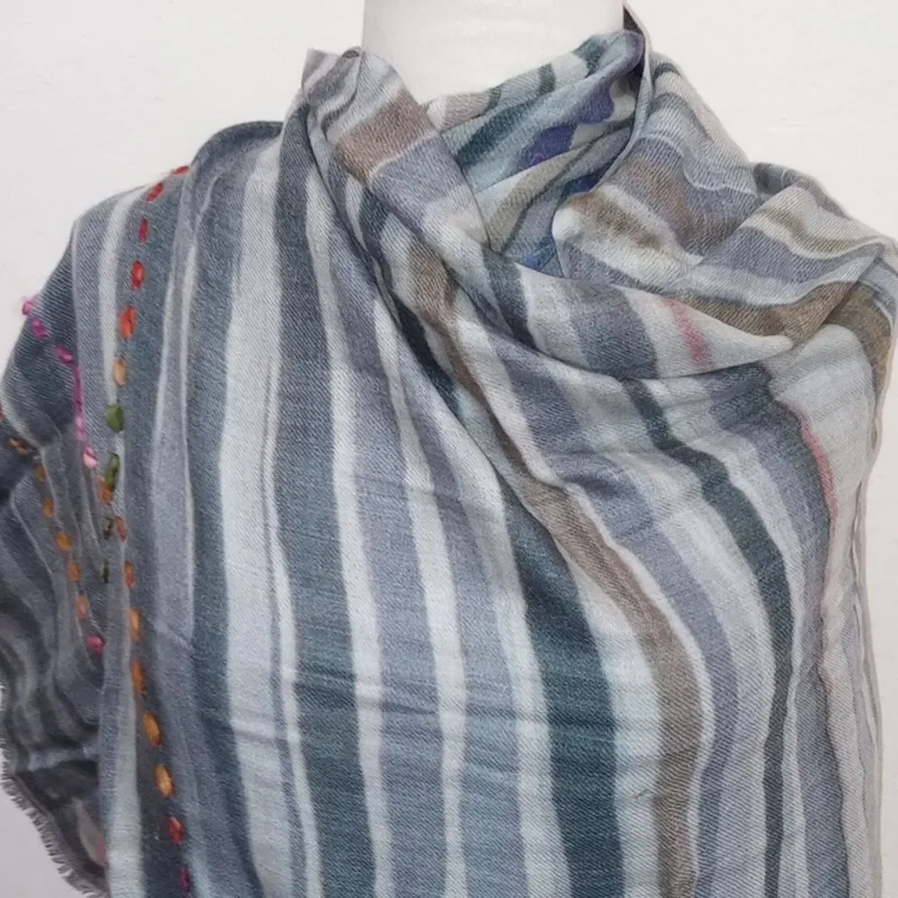 Tilo Lightweight Wool Striped Multi-Color Scarf/Shawl/Wrap, OS